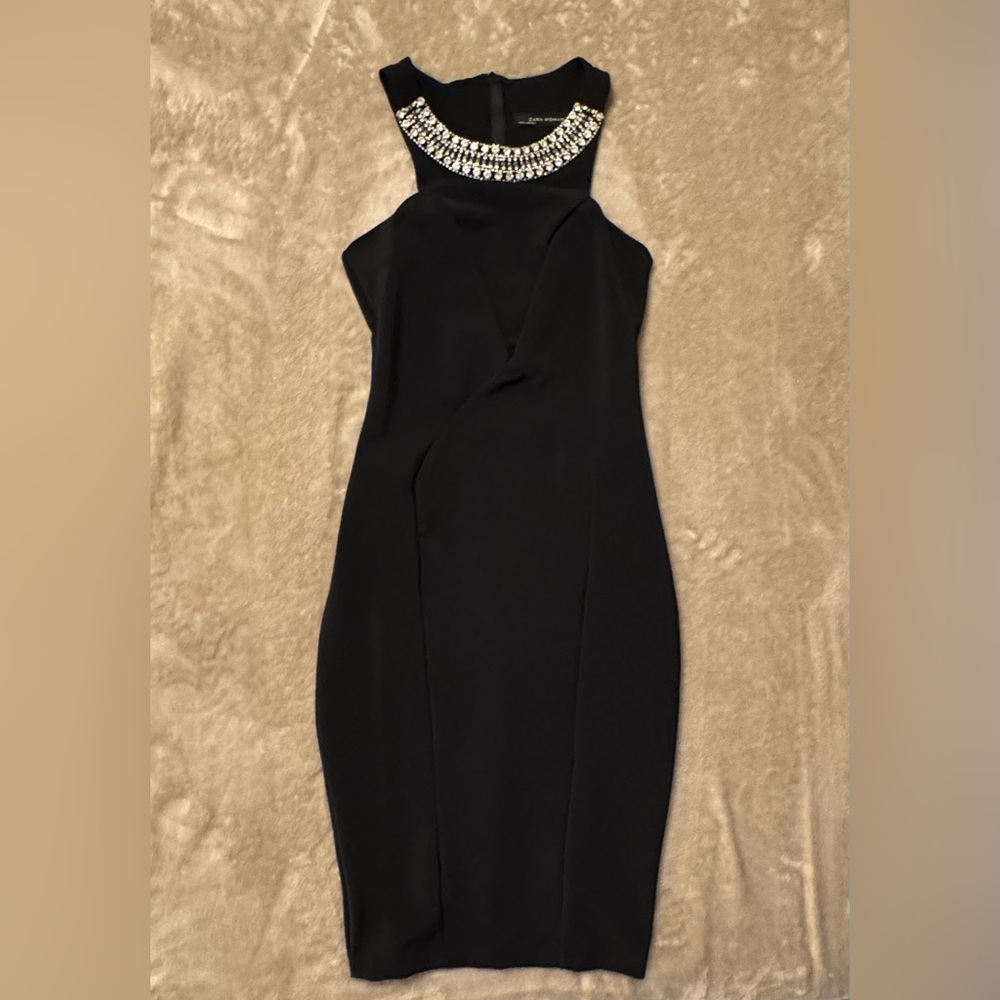 Zara Black Dress with Rhinestone Collar size XS